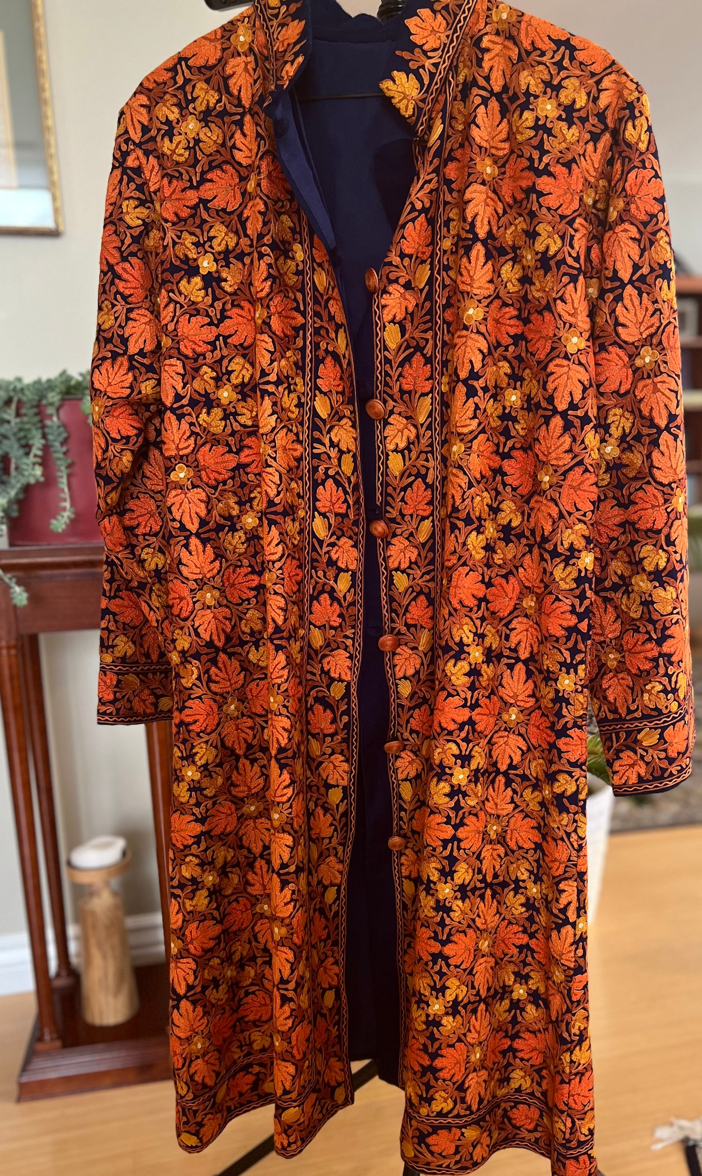 Long Hand Embroidered Jacket in Fall Colors