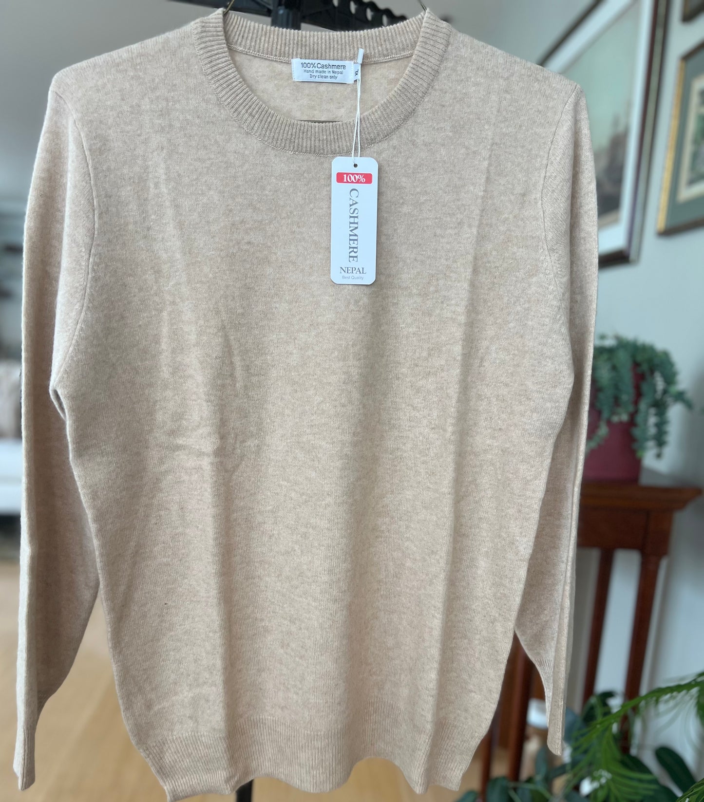 Beige Cashmere sweater with round neck