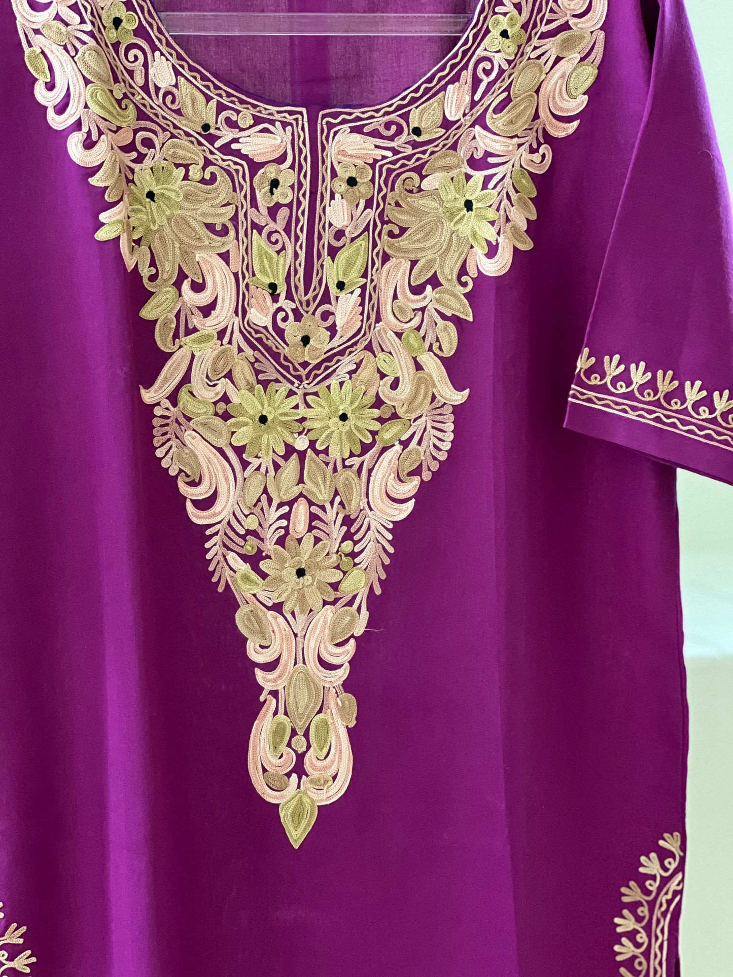 Short Sleeve Tunic in Purple- hand embordered.