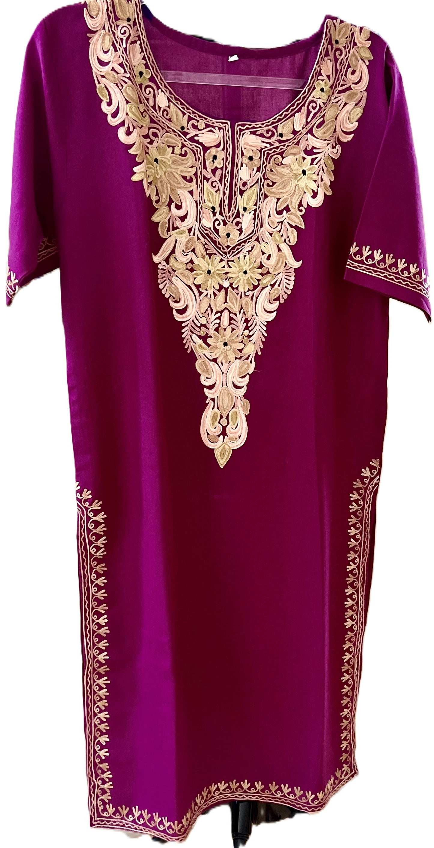 Short Sleeve Tunic in Purple- hand embordered.